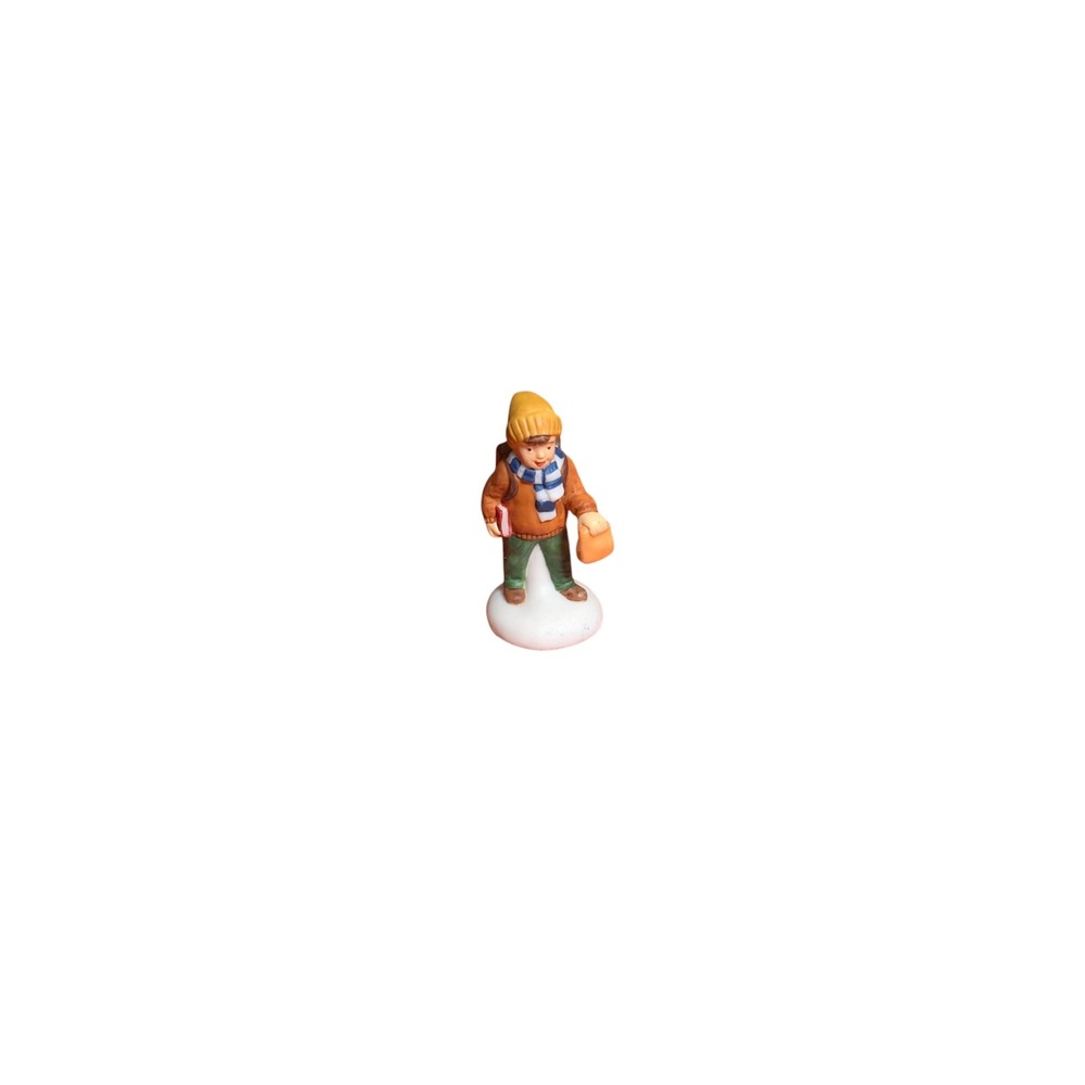 Department 56 Snow Village Schoolboy Figurine Brown Jacket Yellow‎ Hat 54854